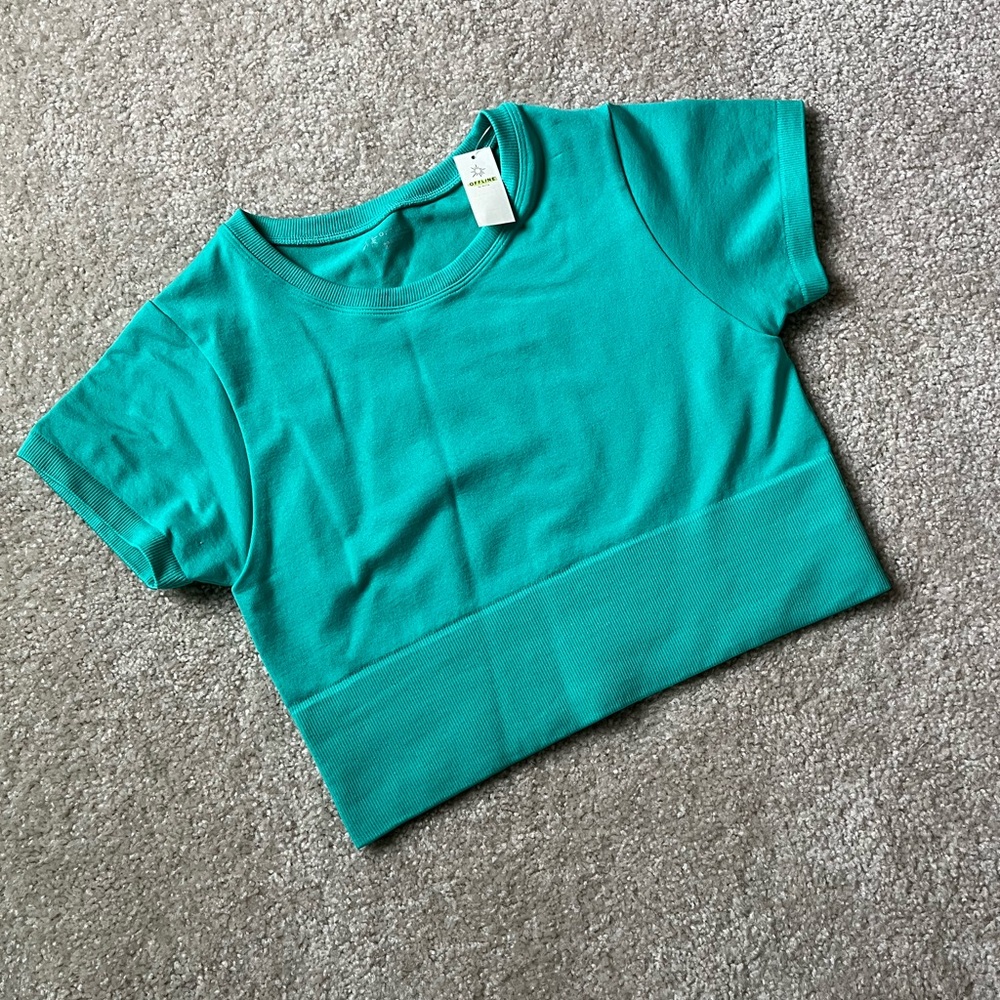 Aerie Teal Green Women's Athletic Crop Top Size Medium NWT